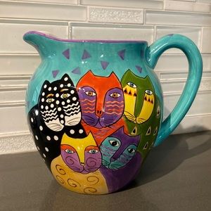 LAUREL BURCH CAT LARGE WATER PITCHER 1998
